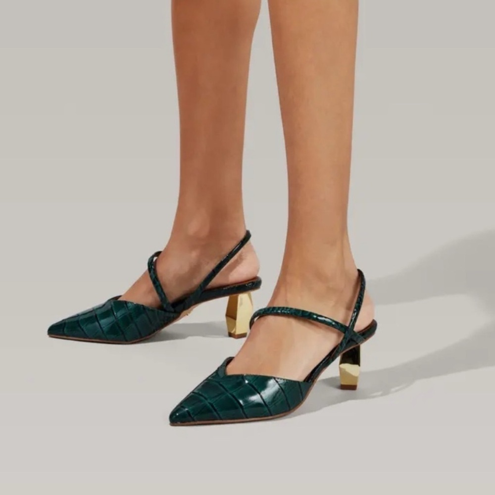 Kurt Geiger Teal Slingback Heels with Gold Accents
